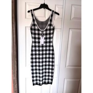 Endless Rose XS Black White Gingham Knit Bodycon Midi Dress NWT Sleeveless Scoop